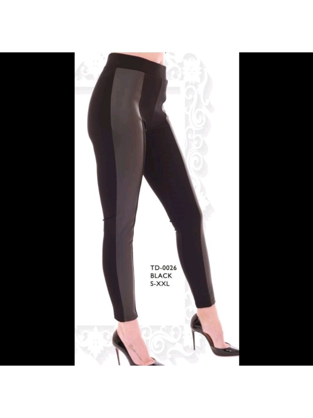 TRÏBE Tummy Control Solid Black Leggings With Faux Leather Size Medium NWT